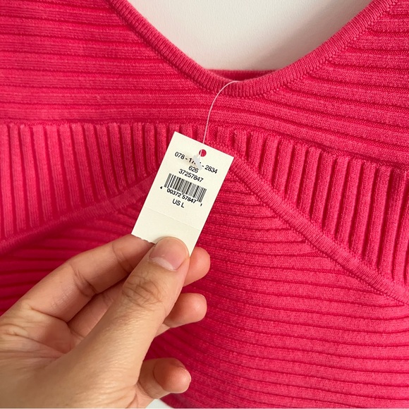 Aerie Textured Rib Knit Hot Pink Crop Top Size Large New With Tags - Picture 7 of 9